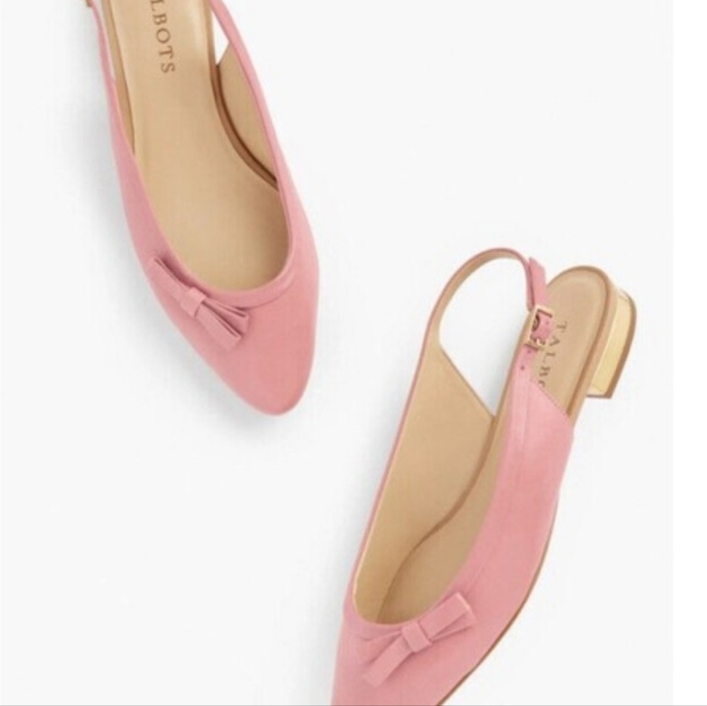 Talbot's Preppy Pink Edison Binding Bow Slingback Flats 8.5 NIB